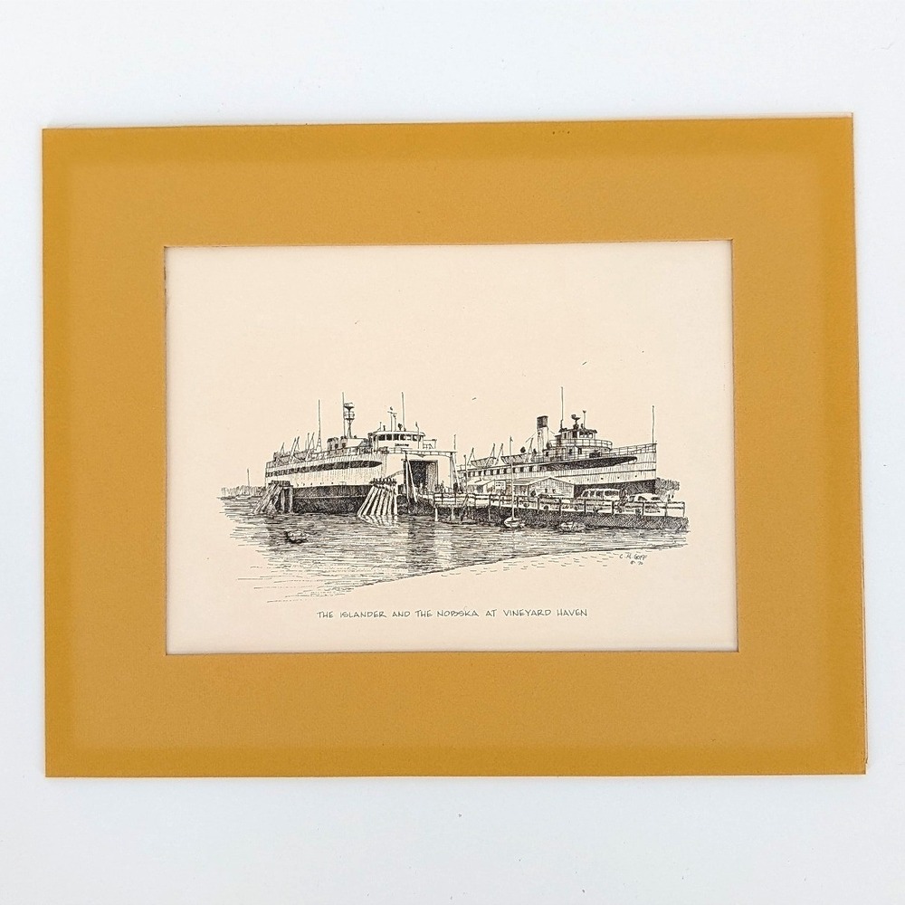 C.M. Goff Prints Pen Vineyard Haven Islander Nobska Ferry 1970 Art‎ Print 8x10